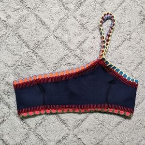 Kiini Tasmin Top Women's Small Blue Navy One Shoulder Multi Neon Crochet 